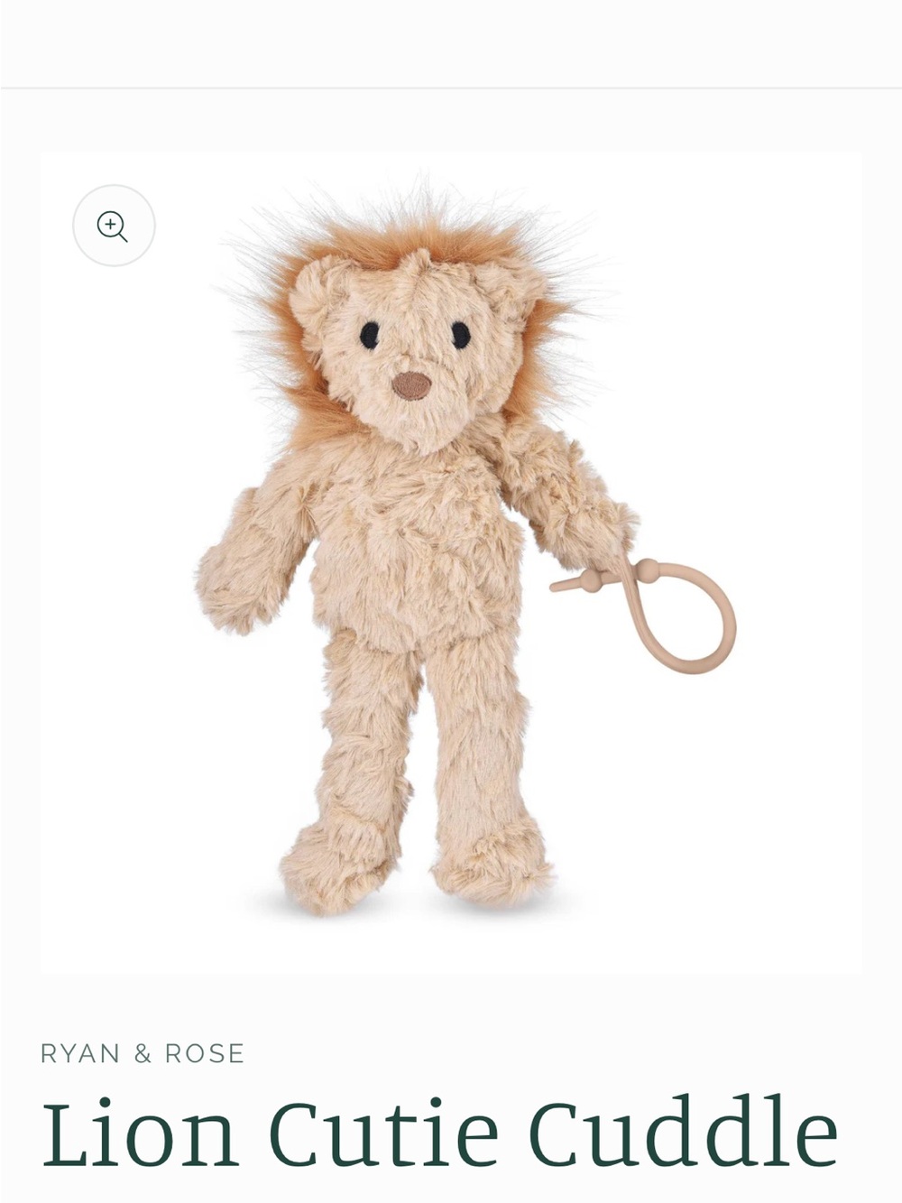Ryan & Rose Beige Lion Plush Clip-On Baby Cuddly Toy